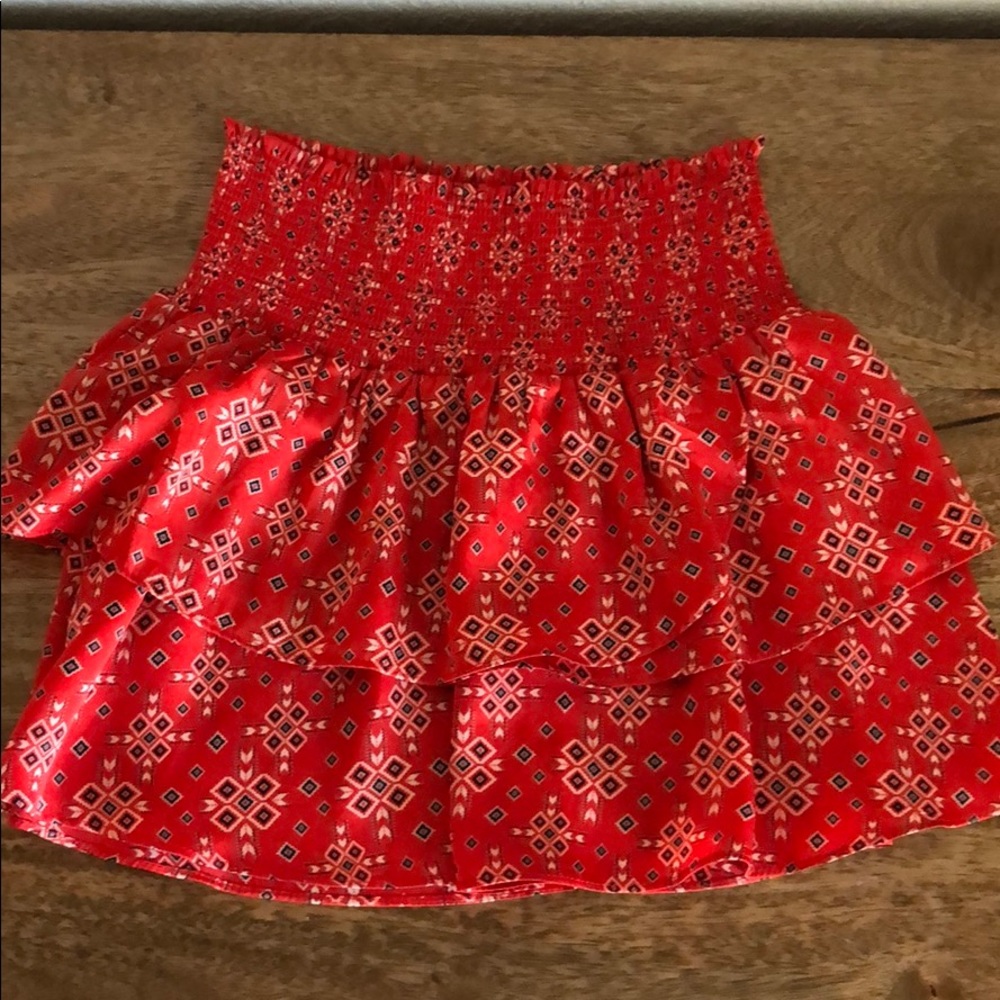 Orange satin paisley flounce mini skirt